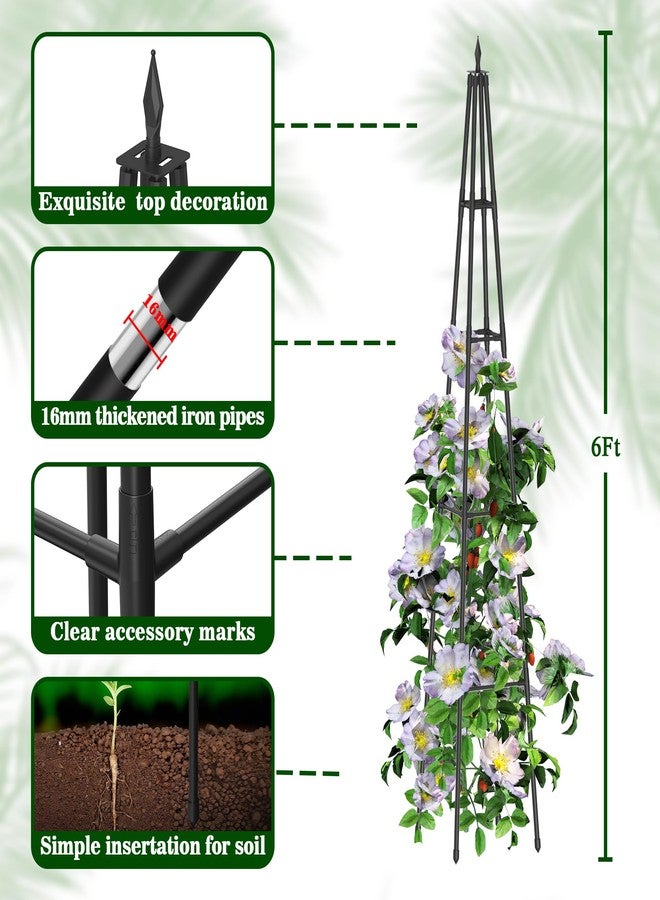 Hsundries 6FT Obelisk Trellis for Climbing Plants Outdoor, 16mm Rust-Proof Extra Thickened Plastic-Coated Metal Pipes, Indoor Climbing Support for Potted Plants, Vines, Flowers Stands,Black - Image 3