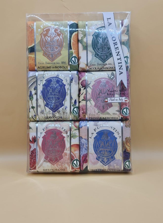 LA FLORENTINA Variety Soap 6 Pack, Agrumi de Boboli, Acqua Di Magnolia, Lavender, Peonia Arborea, Melograno, Iris Florentina, 3.7 Oz Each Bar, Imported from Italy - Image 1