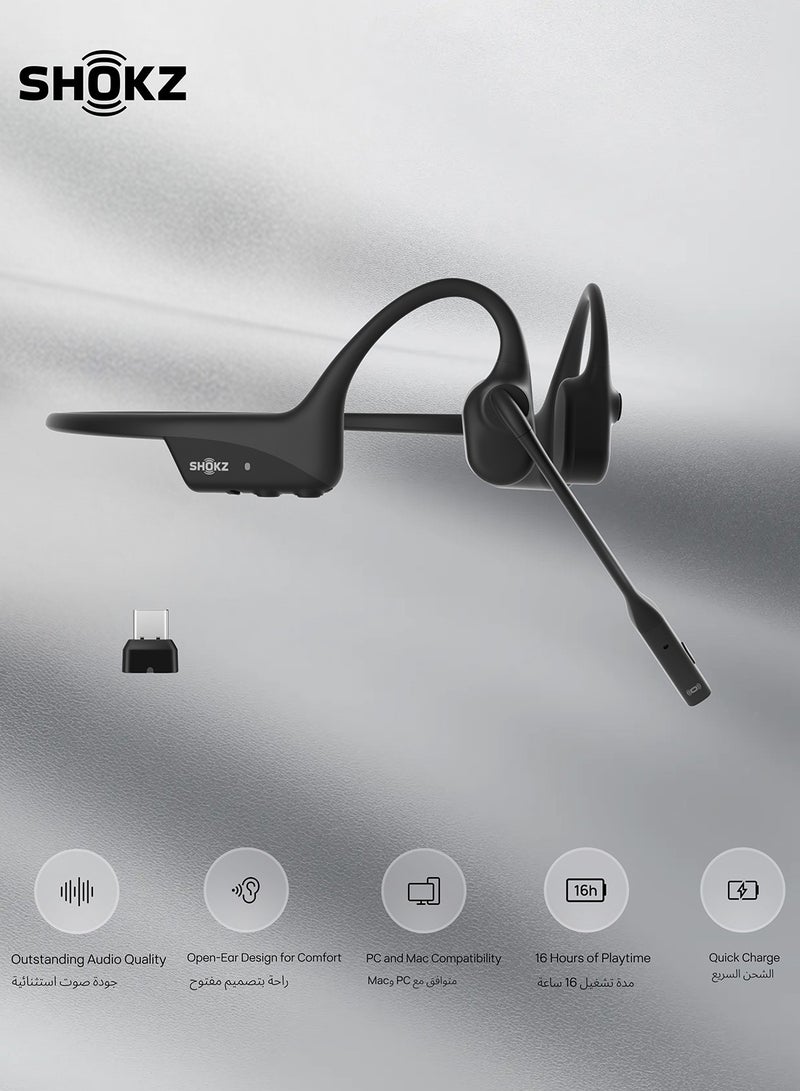 SHOKZ OpenComm2 UC 2025 Upgrade Bone Conduction Headset with USB-A Adapter Black - Image 1