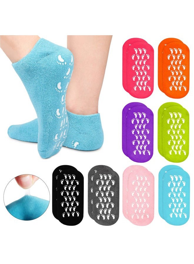 Chuarry 8 Pairs Moisturizing Gel Socks Feet Care Gel Spa Foot Moisturizer Silicone Non Slip Heel Socks for Dry Cracked Feet Overnight Lotion for Women Men Softening Rough Skin - Image 1