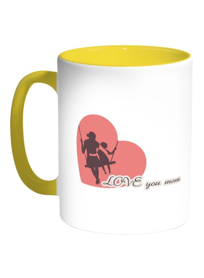 RYN I Love You Mom Printed Coffee Mug Yellow/Pink/White 325ml