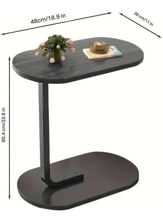 Bluejw Modern C-Shaped Table Mini Coffee Table - Creative Oval Side Table, Ideal for Next to The Sofa, Coffee Table, Perfect for Small Spaces, Wood Top with Metal Base, Essential Home Decor - Image 2