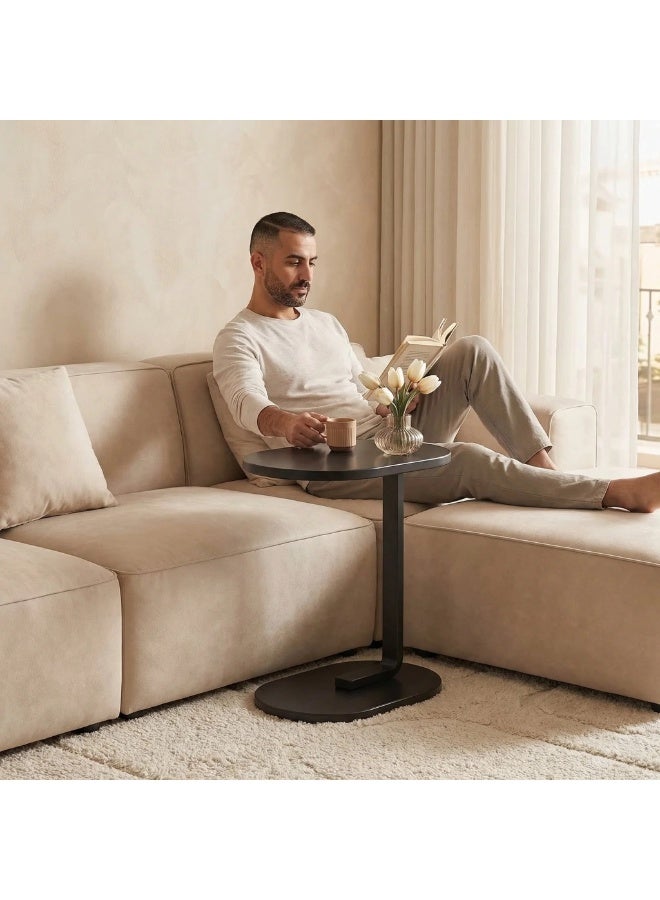 Bluejw Modern C-Shaped Table Mini Coffee Table - Creative Oval Side Table, Ideal for Next to The Sofa, Coffee Table, Perfect for Small Spaces, Wood Top with Metal Base, Essential Home Decor - Image 5