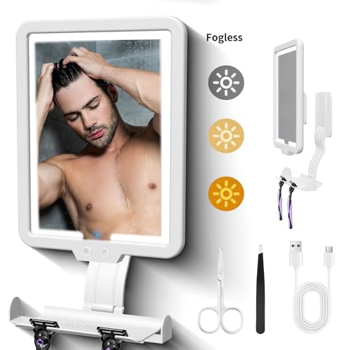 Instant Heated fog free Shower Mirror Fogless for Shaving for Women Makeup RemovingAnti fog Mirror for shower with 3Color Dimming LightRechargeable Lighted Mirror2Ways Wall Mounted Shower Mirrors