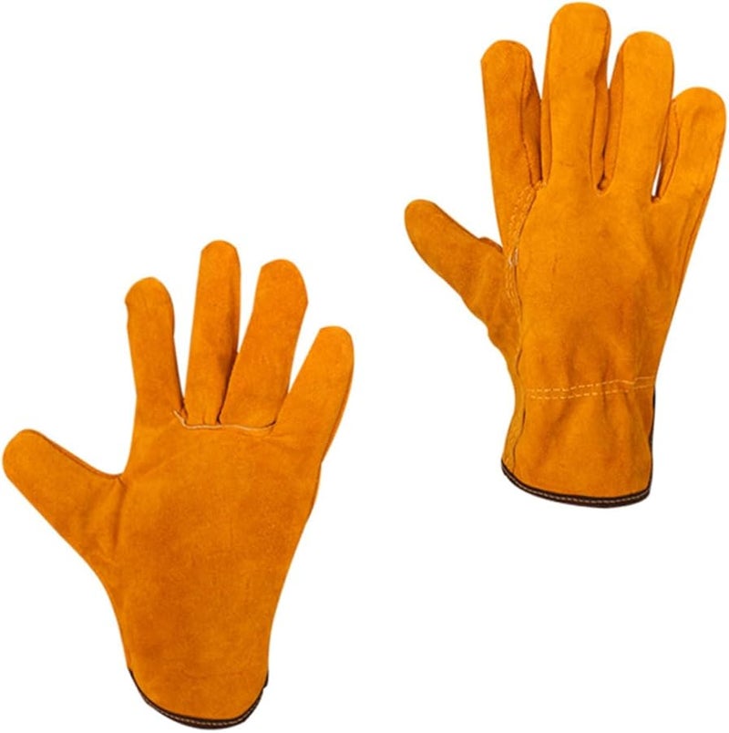 قفازات اللحام المقاومة للحرارة من جلد البقر مع بطانة من الفرو البرتقالية وقفازات اللحام الواقية - Image 2