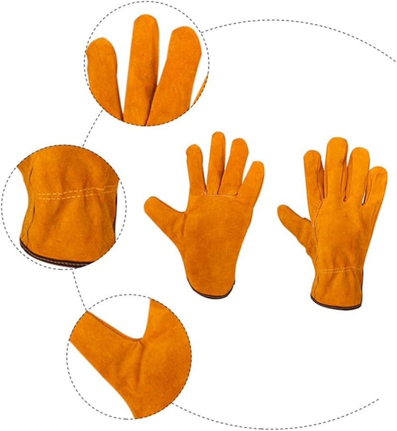 قفازات اللحام المقاومة للحرارة من جلد البقر مع بطانة من الفرو البرتقالية وقفازات اللحام الواقية - Image 4