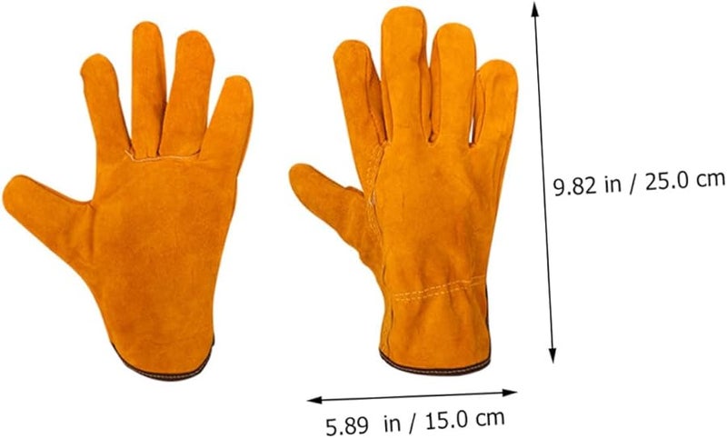 قفازات اللحام المقاومة للحرارة من جلد البقر مع بطانة من الفرو البرتقالية وقفازات اللحام الواقية - Image 3