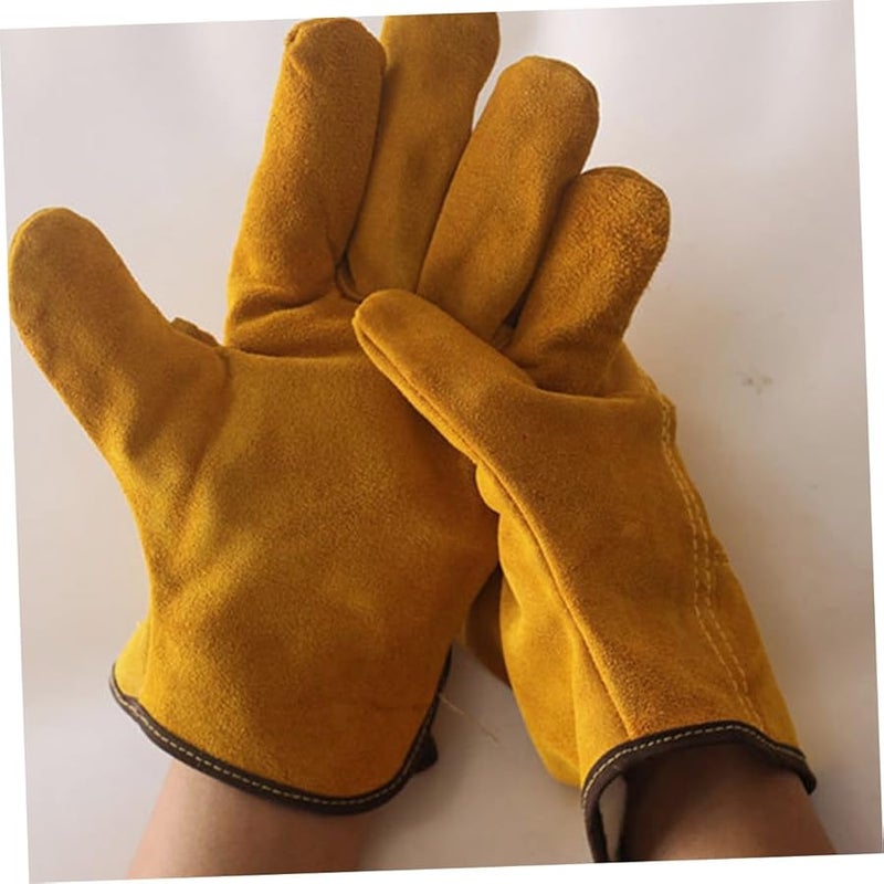 قفازات اللحام المقاومة للحرارة من جلد البقر مع بطانة من الفرو البرتقالية وقفازات اللحام الواقية - Image 5