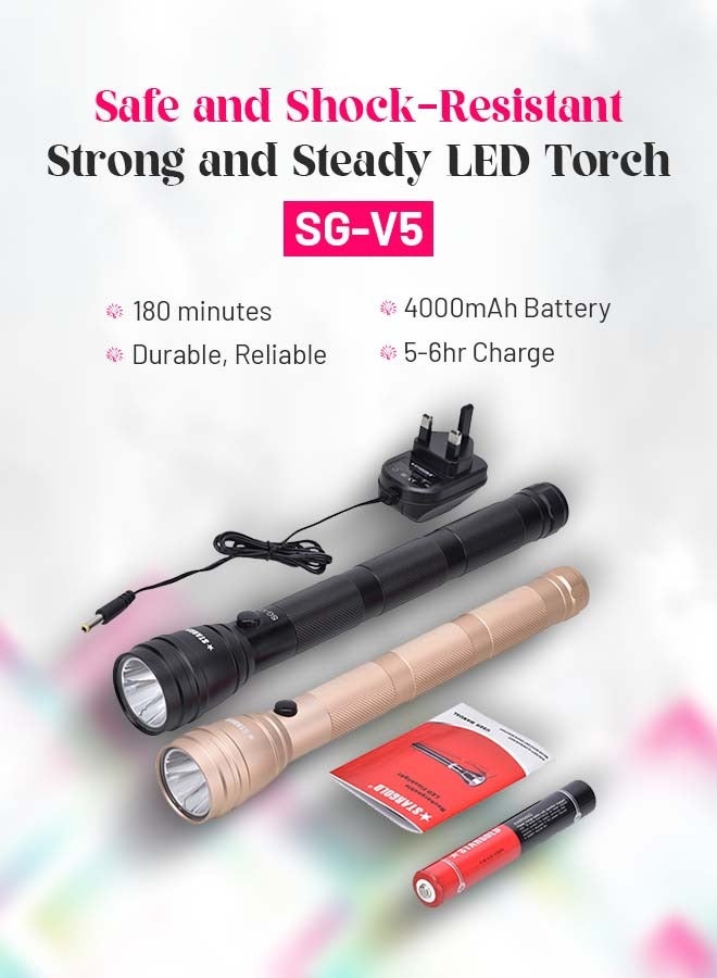 ستارجولد مصباح يدوي جذاب مقاوم للتآكل ومقاوم للتآكل هيكل من الألومنيوم قابل لإعادة الشحن 4000 مللي أمبير في الساعة بطارية ليثيوم أيون مع 3 ساعات من وقت التشغيل Cree LED مصباح بؤري قابل للتعديل و 220 لومن من ال - Image 4