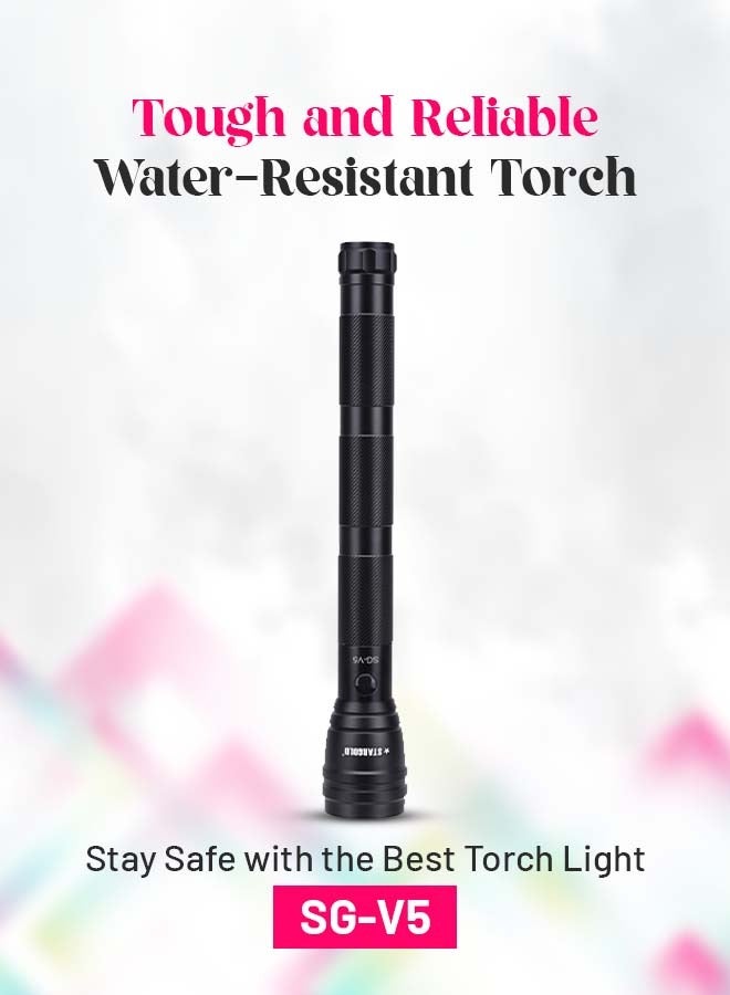 ستارجولد مصباح يدوي جذاب مقاوم للتآكل ومقاوم للتآكل هيكل من الألومنيوم قابل لإعادة الشحن 4000 مللي أمبير في الساعة بطارية ليثيوم أيون مع 3 ساعات من وقت التشغيل Cree LED مصباح بؤري قابل للتعديل و 220 لومن من ال - Image 2