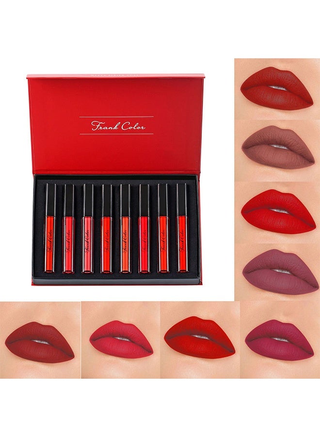 8‑Piece Velvet Matte Lip Gloss Set, Long‑Lasting Waterproof Lipstick Kit, Non‑Staining Cup, Fade‑Resistant Moisturizing Lip Makeup Gift Set - Image 1