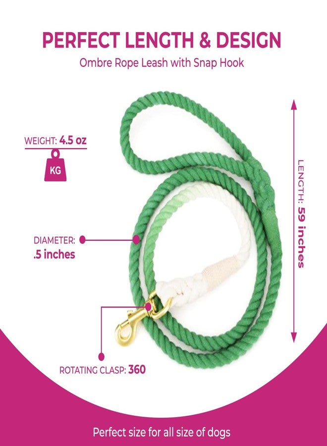 Glow Pups طوق كلاب Glow Pups متين مصنوع من حبل متين، مزود بمقبض حلقي مريح وخطاف دوار مقاوم للصدأ، بتصميم مضفر، طوله 57 بوصة، بتصميم أنيق متدرج الألوان - أخضر - Image 2
