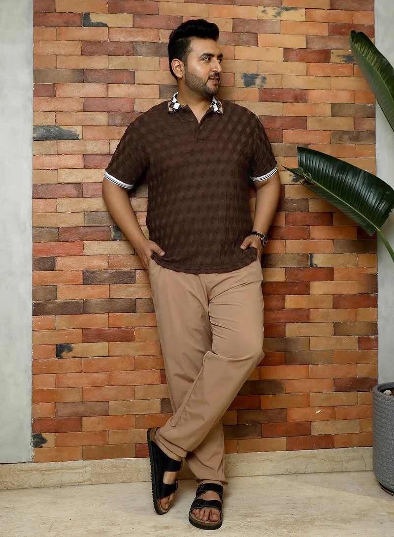 Instafab Plus  Men's Chocolate Brown Block Argyle-Knit Polo T-Shirt for Men | Best Price UAE