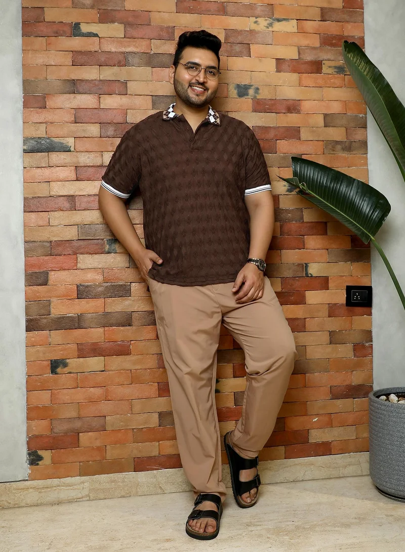 Instafab Plus  Men's Chocolate Brown Block Argyle-Knit Polo T-Shirt for Men | Best Price UAE
