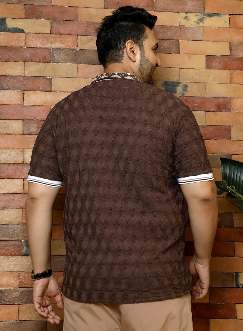 Instafab Plus  Men's Chocolate Brown Block Argyle-Knit Polo T-Shirt for Men | Best Price UAE