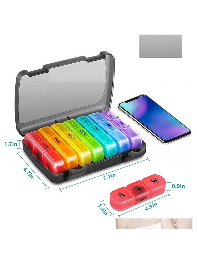 اترجسز منظم الطب السفر المحمول 3 مرة 7 أيام ، منظم حبوب الخفيفة ، صندوق حبوب الكبيرة 21x ، حالة صندوق الطب اليومي الأسبوعي ، منظم صندوق الفيتامين (قوس قزح واضح) - Image 4