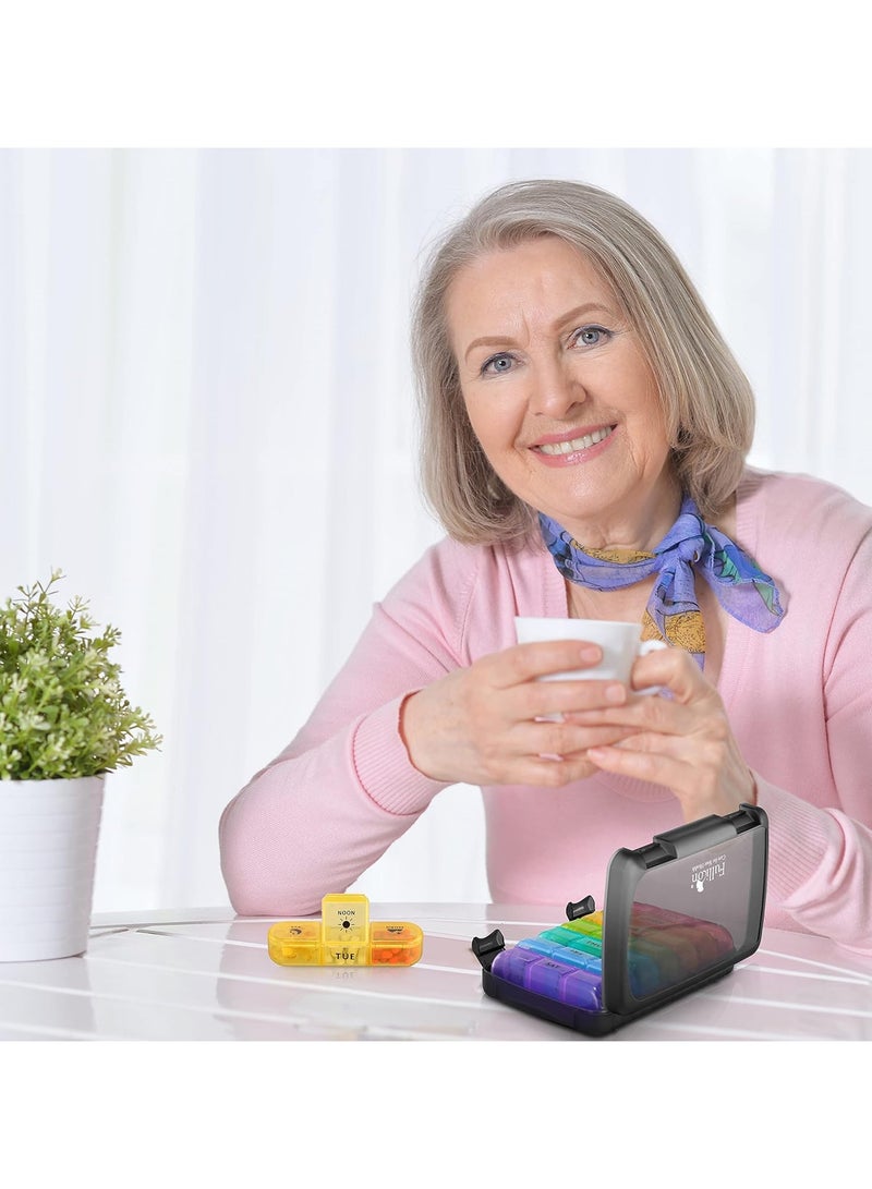 اترجسز منظم الطب السفر المحمول 3 مرة 7 أيام ، منظم حبوب الخفيفة ، صندوق حبوب الكبيرة 21x ، حالة صندوق الطب اليومي الأسبوعي ، منظم صندوق الفيتامين (قوس قزح واضح) - Image 5