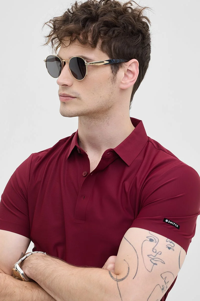 SNITCH Dark Maroon Technical Stitchless Polo T-Shirt