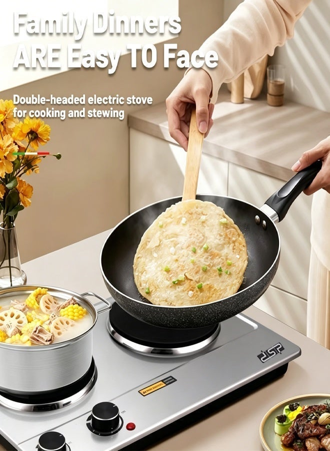 DSP Electric Double Hot Plate,2500W Stainless Steel Countertop Cast Iron Hot Plates Cooktop,Portable Electric Double Burners with Adjustable Temperature Control, Indicator Lights and Easy to Clean,Electric Stove for Kitchen, Dorm and Camping,KD4047,Silver - Image 4