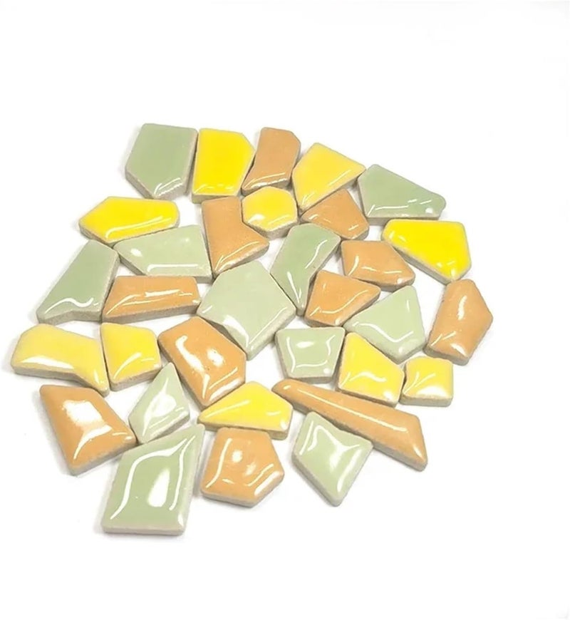 Mosaic Tiles 200g/7.05oz(Approx. 155-170pcs) Porcelain Mosaic Tiles 1-2.5cm 0.4mm Thickness Ceramic Mosaic Stones DIY Mosaic Craft Material(Yell-Orange-lilgreen) - Image 1