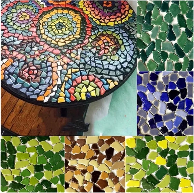 Mosaic Tiles 200g/7.05oz(Approx. 155-170pcs) Porcelain Mosaic Tiles 1-2.5cm 0.4mm Thickness Ceramic Mosaic Stones DIY Mosaic Craft Material(Yell-Orange-lilgreen) - Image 4