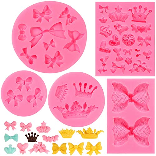 Elfkitwang Bow Silicone Fondant Mold Crown Chocolate Candy Mold Cupcake Top Decoration, Pastry, Biscuit Decoration, Chocolate, Jewelry, DIY Craft Items, Birthday Parties. - Image 1