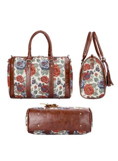 THE CLOWNFISH THE CLOWNFISH Lorna Tapestry Fabric & Faux Leather Handbag Sling Bag for Women Office Bag Ladies Shoulder Bag Tote For Women College Girls (Red-Floral)  - Image 4