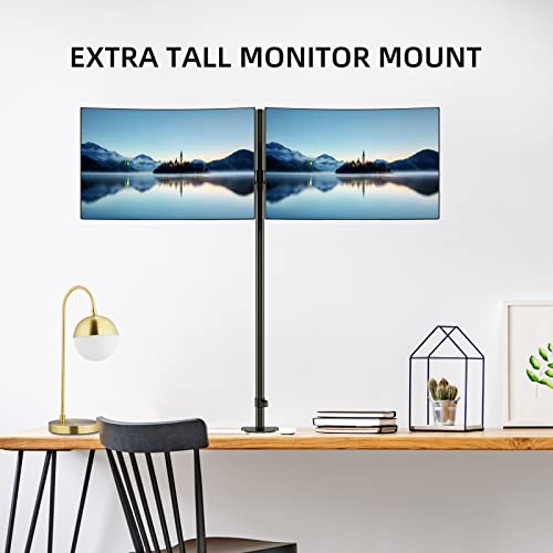 Pholiten Extra Tall Dual Monitor Stand, Dual Monitor Mount, Desk Mount up to 47 inch Pole, 2 Monitor Stand, Computer Monitor Arm, Fully Adjustable Stand for up to 27 inch Screens - Image 3