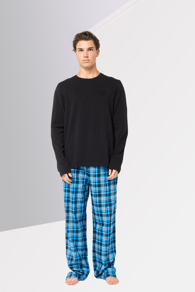 MOSCHINO Men 2 Pieces Plaid Long Sleeves Pajama Set, Multicolor - Image 2