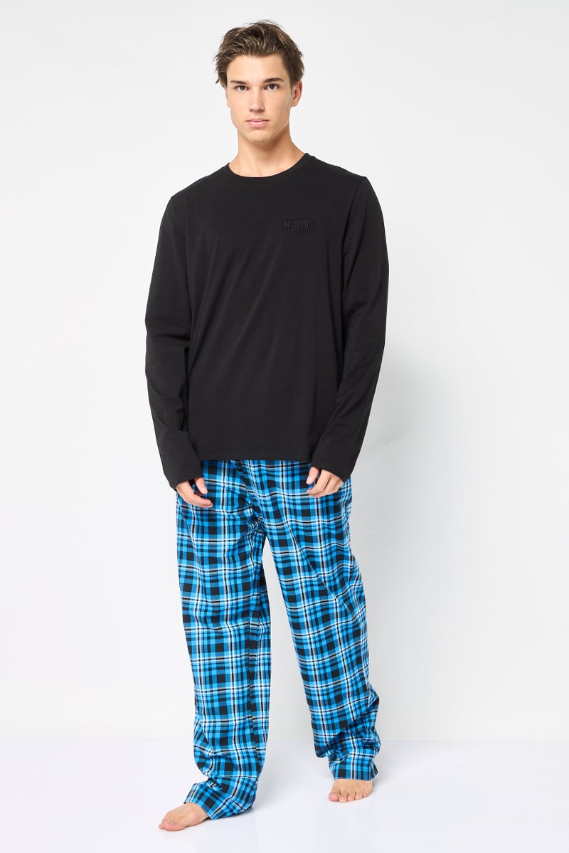 MOSCHINO Men 2 Pieces Plaid Long Sleeves Pajama Set, Multicolor - Image 1