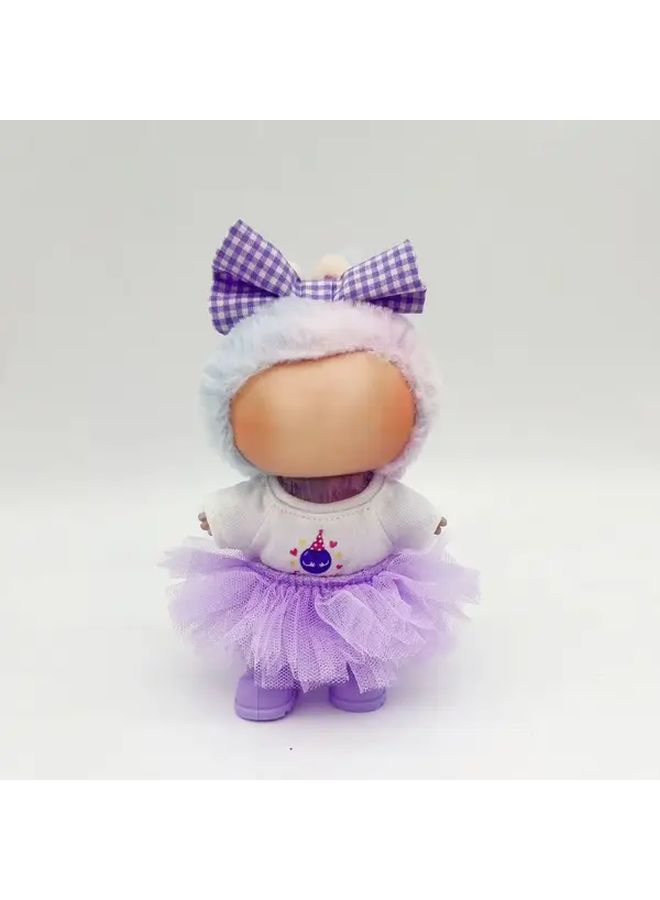 Purple 4pcs Labubu Clothes Set Fluffy Skirt Fruit Top Headband Shoes Gift - Image 5