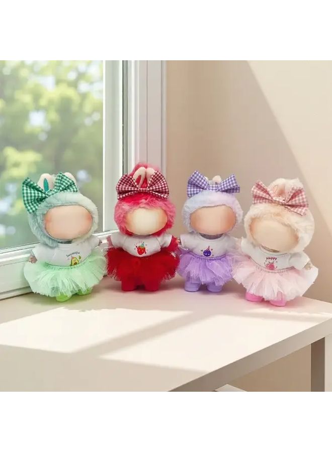 Purple 4pcs Labubu Clothes Set Fluffy Skirt Fruit Top Headband Shoes Gift - Image 2