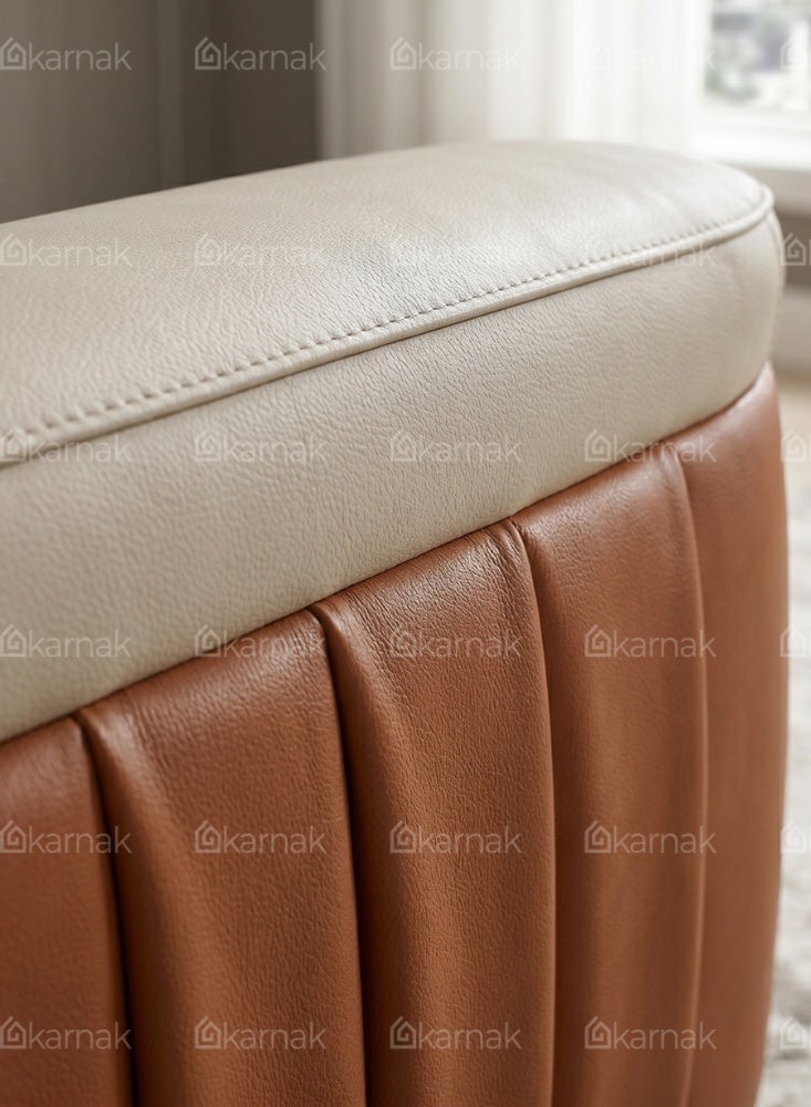 Karnak Bharata Modern 2 Seater Sofa with Plush Cushioned Seat & Backrest | Leather Sofa with Contoured Armrests & Elevated Legs for Living Room Furniture (Beige) - Image 5