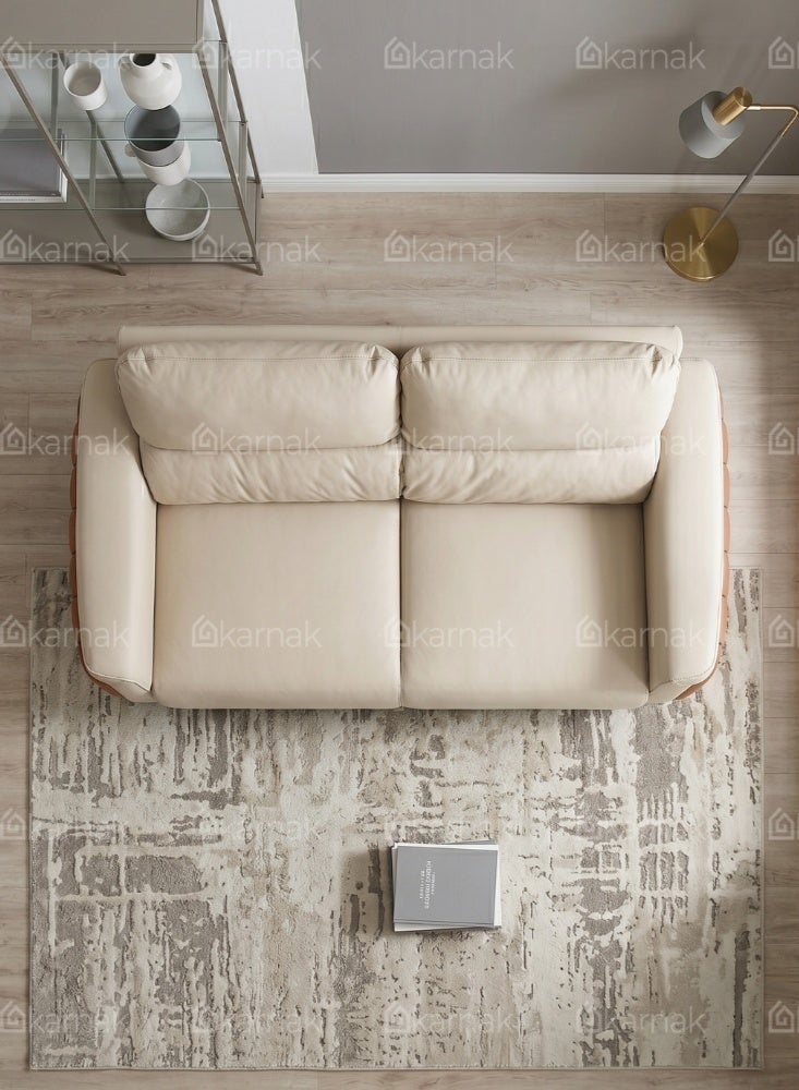 Karnak Bharata Modern 2 Seater Sofa with Plush Cushioned Seat & Backrest | Leather Sofa with Contoured Armrests & Elevated Legs for Living Room Furniture (Beige) - Image 4