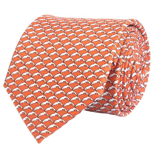 WITZROYS 100% Silk Ties for Men Handmade Neckties with Animal Printed Patterns+Gift box … (Dolphins - Silver on Rust, Regular Length - 59") - Image 1