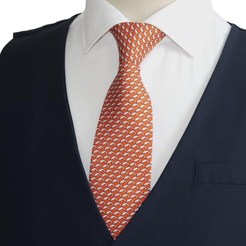 WITZROYS 100% Silk Ties for Men Handmade Neckties with Animal Printed Patterns+Gift box … (Dolphins - Silver on Rust, Regular Length - 59") - Image 2
