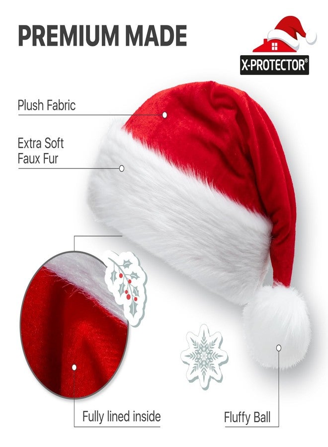 X-Protector Santa Hat 2 PCS - Large Christmas Hat for Adults - Premium Red Santa Hats - Luxury Christmas Hats for Women and Men - Xmas Santa Cap with 2 Bonus Sets of Window Clings - Happy New Year! - Image 4