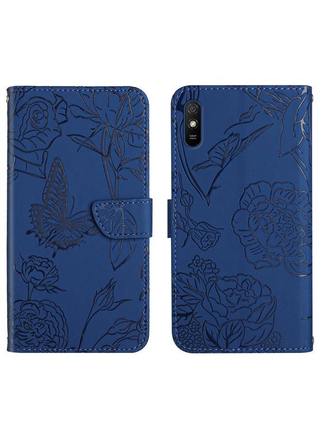 Case For Xiaomi Redmi 9A Skin Feel Butterfly Peony Embossed Leather Phone Case