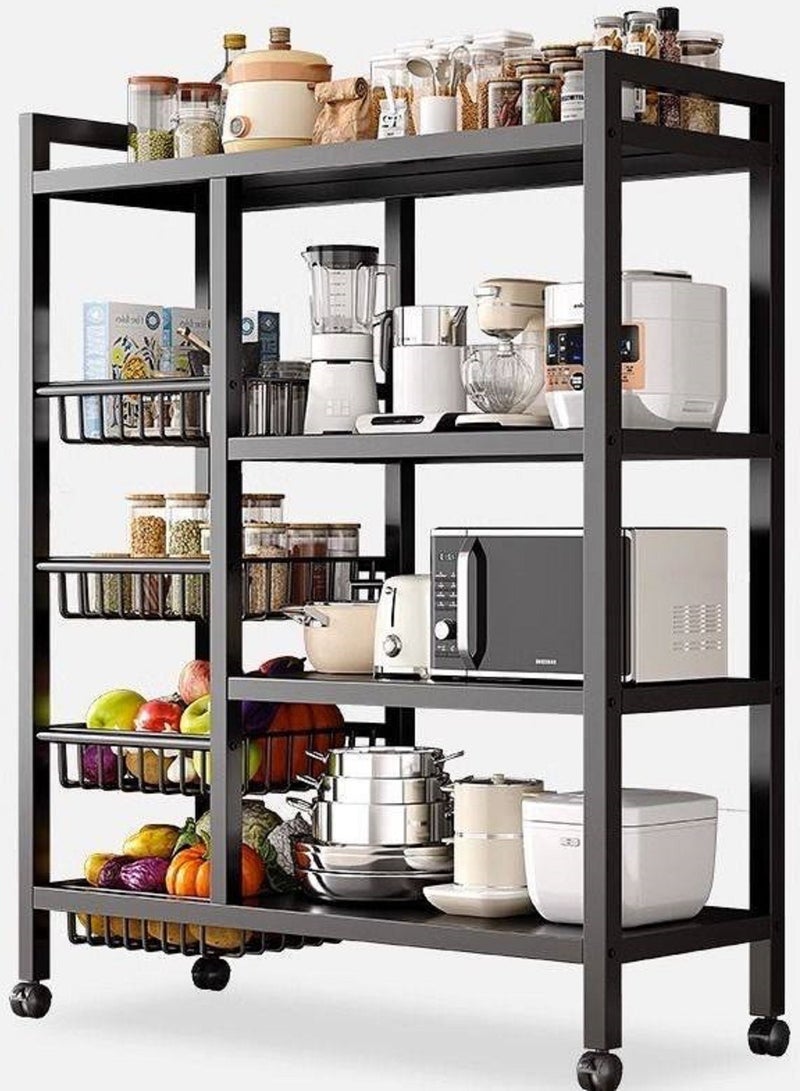 4-Tier Storage Shelves with Wheels, Metal Shelving Unit with Wire Baskets, Kitchen Organizer Shelf for Bathroom - Image 2