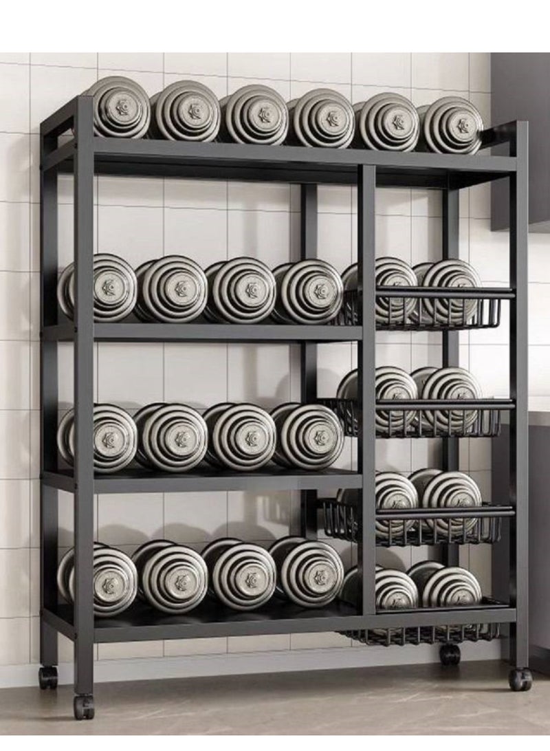 4-Tier Storage Shelves with Wheels, Metal Shelving Unit with Wire Baskets, Kitchen Organizer Shelf for Bathroom - Image 3