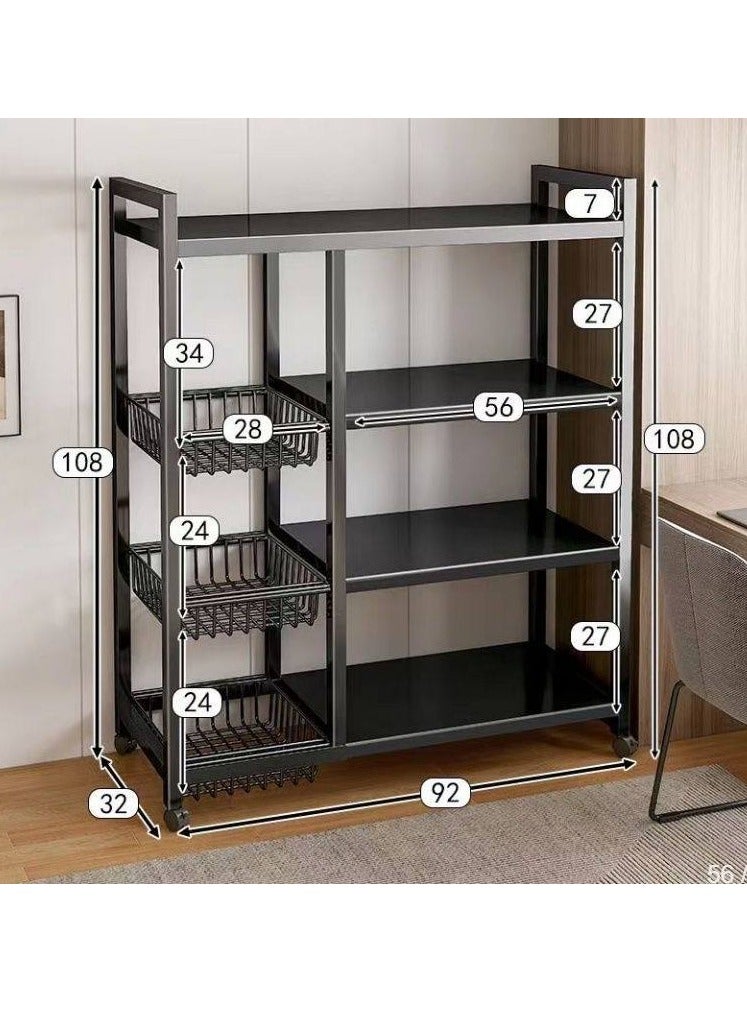 4-Tier Storage Shelves with Wheels, Metal Shelving Unit with Wire Baskets, Kitchen Organizer Shelf for Bathroom - Image 5