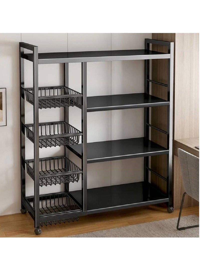 أرفف تخزين من 3 طبقات بعجلات، وحدة رفوف معدنية مع سلال سلكية، رف منظم للمطبخ للحمام - Image 4