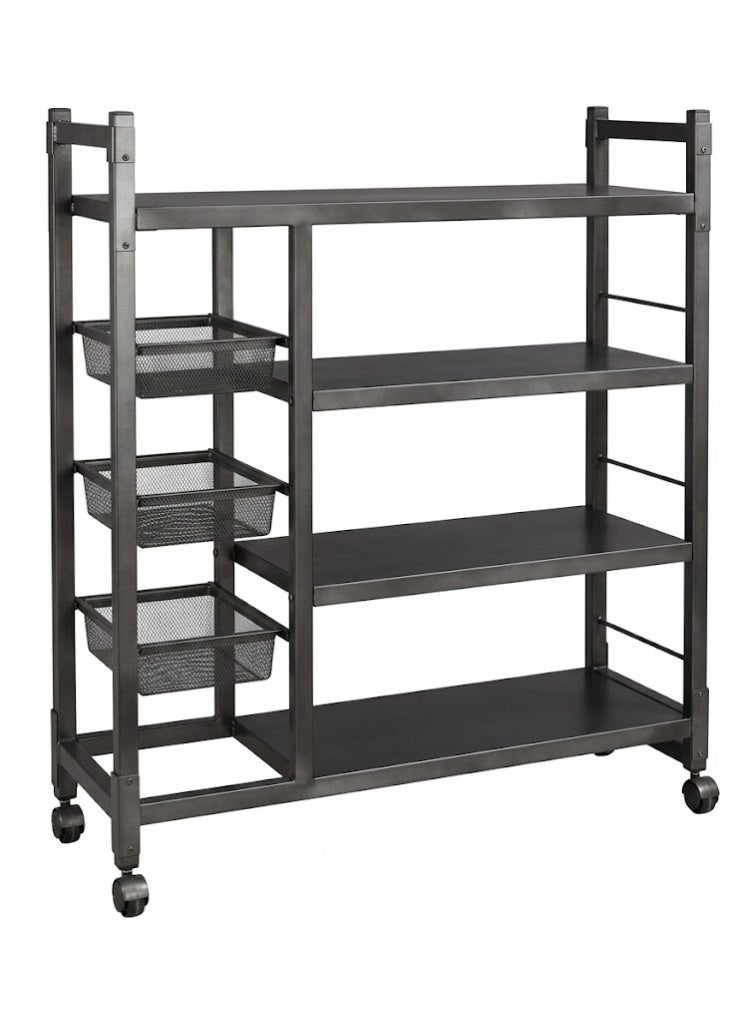 أرفف تخزين من 3 طبقات بعجلات، وحدة رفوف معدنية مع سلال سلكية، رف منظم للمطبخ للحمام - Image 1