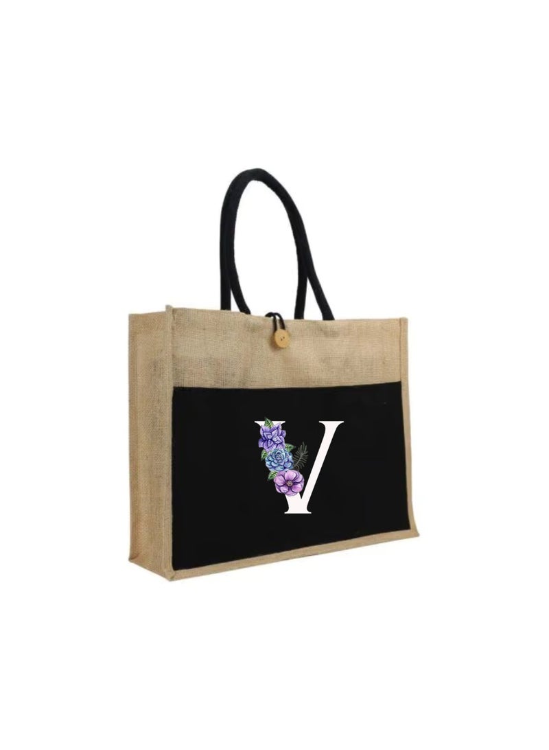 PRINTSHOP4ME Jute Bag Initial Letter Printed Design–Reusable,Durable Tote Bag For Gifting Or Everyday Use|Used For Festive Celebrations&Gifts For Special Person - Image 1