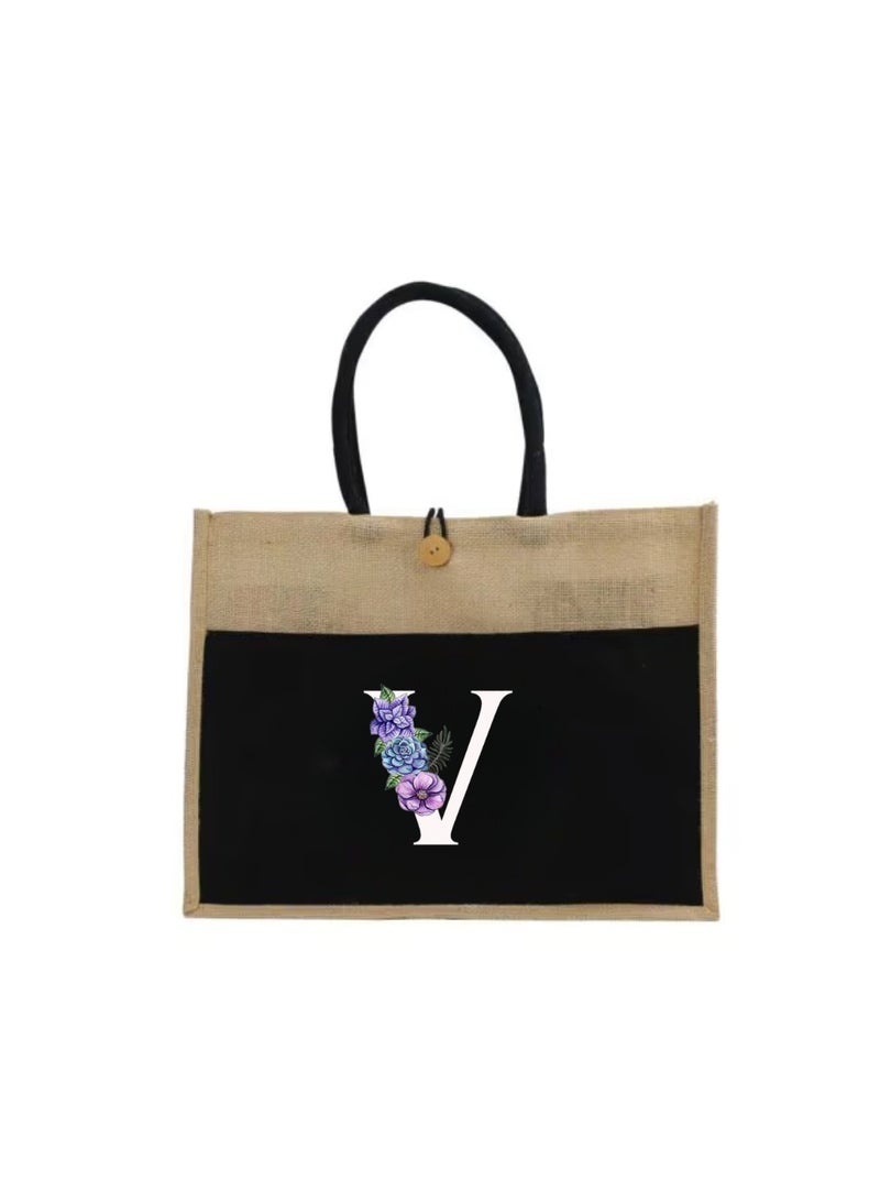 PRINTSHOP4ME Jute Bag Initial Letter Printed Design–Reusable,Durable Tote Bag For Gifting Or Everyday Use|Used For Festive Celebrations&Gifts For Special Person - Image 2