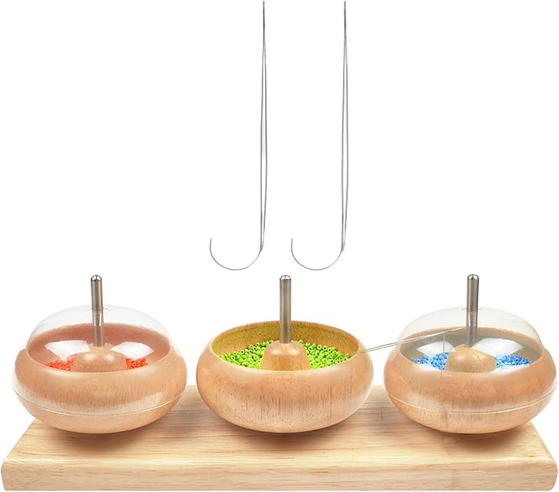 Wooden Manual Rotation Bead Loader Piercer with Three Bowls Quick Beading Artifact - Image 2