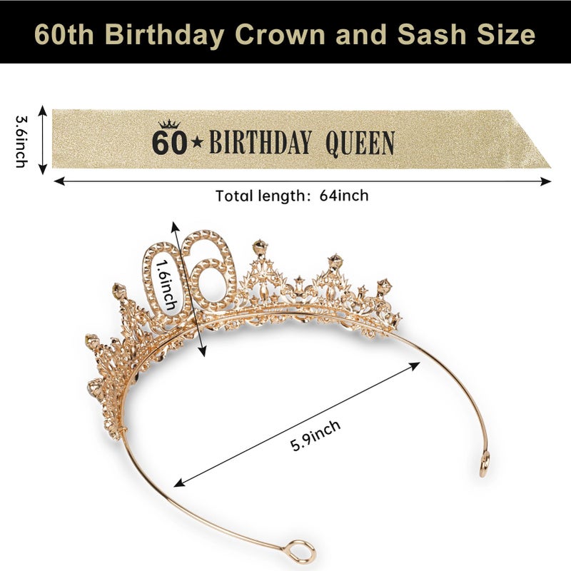 Uiorgui 60th Birthday Crown and Sash for Women 60 Tiara Black Gold 60th Birthday Decorations Gifts Favors for Female Friends Sister Wife Mom - Image 2