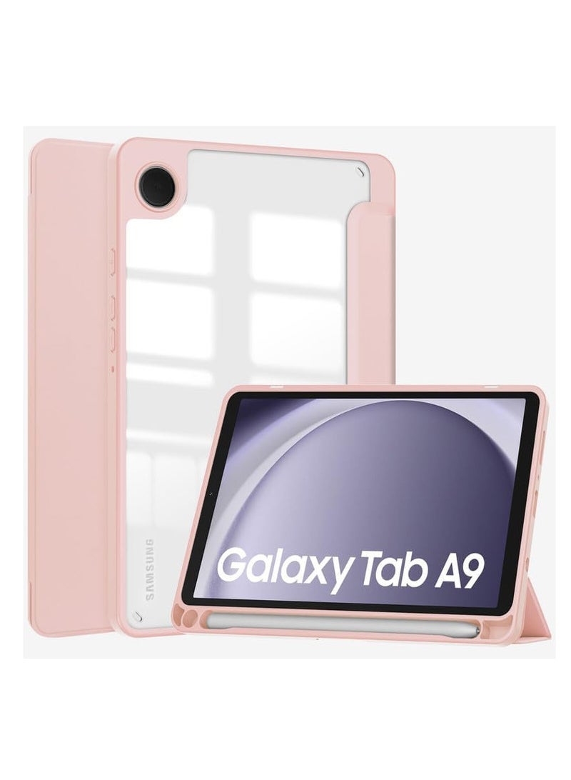 Smart Case for Samsung Galaxy Tab A9 8.7 inch 2023 Transparent Back, Auto Sleep/Wake, with S Pen Holder, Slim Fit Lightweight Shockproof Trifold Stand Tablet Cover, Pink - Image 1