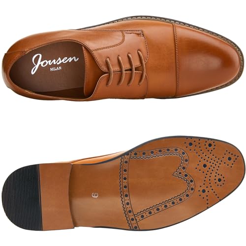 Jousen Men's Dress Shoes Cap Toe Oxford Classic Formal Derby Shoes Business Oxfords (AMY603 Yellow Brown 10.5) - Image 4