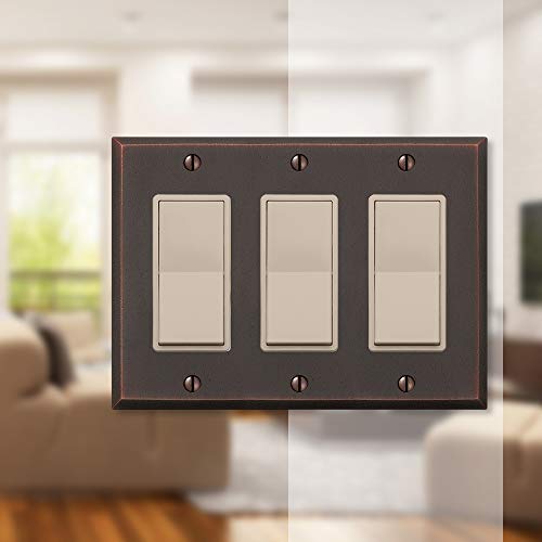 Amerelle Manhattan Triple Rocker Cast Metal Wallplate in Aged Bronze, 3 Rocker - Image 3